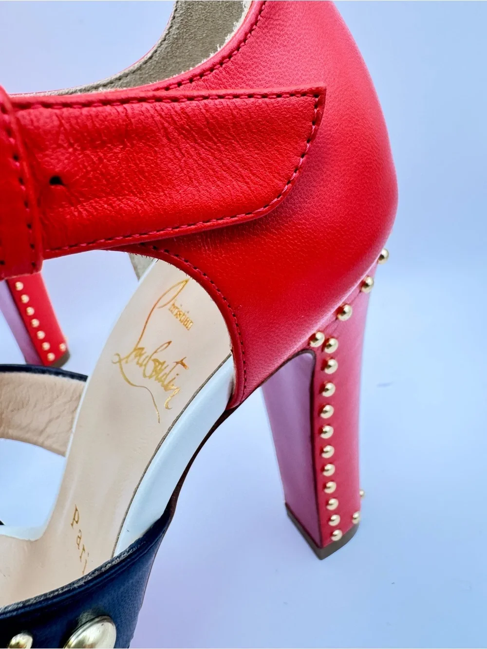 Christian Louboutin Decodame 120 Studded Red Black White Platform Sandals Sz 36
